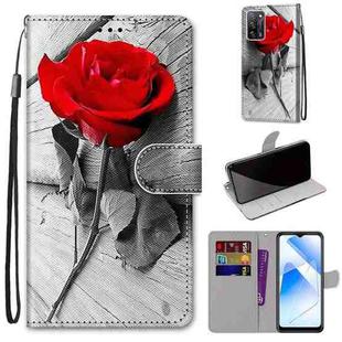For OPPO A54 4G / A16 4G / A53s 5G / A55 5G Coloured Drawing Cross Texture Horizontal Flip PU Leather Case with Holder & Card Slots & Wallet & Lanyard(Wood Red Rose)