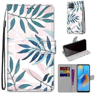 For OPPO A72 5G / A73 5G / A53 5G Coloured Drawing Cross Texture Horizontal Flip PU Leather Case with Holder & Card Slots & Wallet & Lanyard(Pink Green Leaf)