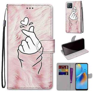 For OPPO A72 5G / A73 5G / A53 5G Coloured Drawing Cross Texture Horizontal Flip PU Leather Case with Holder & Card Slots & Wallet & Lanyard(Pink Hands Heart)