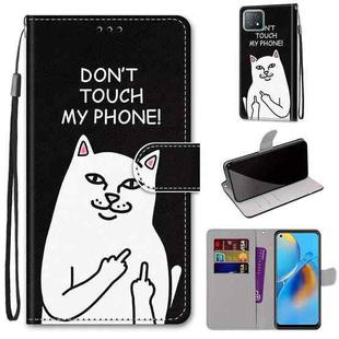 For OPPO A72 5G / A73 5G / A53 5G Coloured Drawing Cross Texture Horizontal Flip PU Leather Case with Holder & Card Slots & Wallet & Lanyard(Middle Finger White Cat)