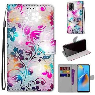 For OPPO F19 / A74 4G Coloured Drawing Cross Texture Horizontal Flip PU Leather Case with Holder & Card Slots & Wallet & Lanyard(Gradient Colorful Flower)