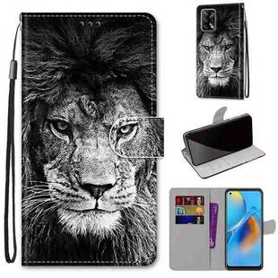 For OPPO F19 / A74 4G Coloured Drawing Cross Texture Horizontal Flip PU Leather Case with Holder & Card Slots & Wallet & Lanyard(Black White Lion Head)