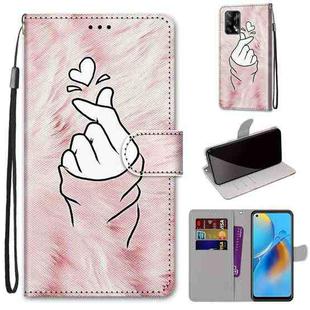 For OPPO F19 / A74 4G Coloured Drawing Cross Texture Horizontal Flip PU Leather Case with Holder & Card Slots & Wallet & Lanyard(Pink Hands Heart)