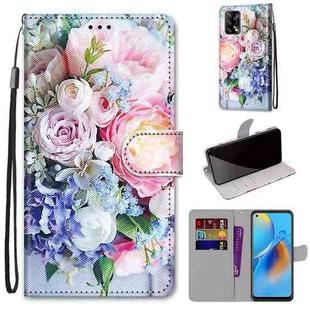 For OPPO F19 / A74 4G Coloured Drawing Cross Texture Horizontal Flip PU Leather Case with Holder & Card Slots & Wallet & Lanyard(Light Pink Bouquet)