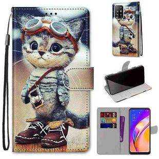 For OPPO A94 5G / A95 5G / F19 Pro+ 5G Coloured Drawing Cross Texture Horizontal Flip PU Leather Case with Holder & Card Slots & Wallet & Lanyard(Leather Shoes Cat)