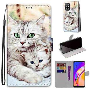 For OPPO A94 5G / A95 5G / F19 Pro+ 5G Coloured Drawing Cross Texture Horizontal Flip PU Leather Case with Holder & Card Slots & Wallet & Lanyard(Big Cat Holding Kitten)