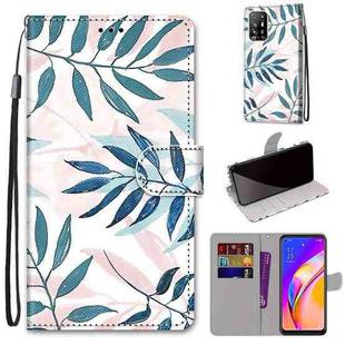 For OPPO A94 5G / A95 5G / F19 Pro+ 5G Coloured Drawing Cross Texture Horizontal Flip PU Leather Case with Holder & Card Slots & Wallet & Lanyard(Pink Green Leaf)