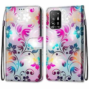 For OPPO A94 5G / A95 5G / F19 Pro+ 5G Coloured Drawing Cross Texture Horizontal Flip PU Leather Case with Holder & Card Slots & Wallet & Lanyard(Gradient Colorful Flower)