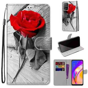 For OPPO A94 5G / A95 5G / F19 Pro+ 5G Coloured Drawing Cross Texture Horizontal Flip PU Leather Case with Holder & Card Slots & Wallet & Lanyard(Wood Red Rose)
