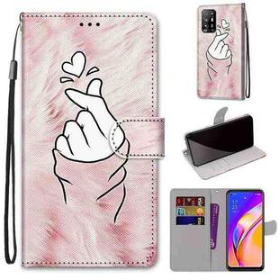 For OPPO A94 5G / A95 5G / F19 Pro+ 5G Coloured Drawing Cross Texture Horizontal Flip PU Leather Case with Holder & Card Slots & Wallet & Lanyard(Pink Hands Heart)