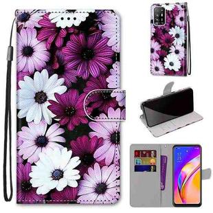 For OPPO A94 5G / A95 5G / F19 Pro+ 5G Coloured Drawing Cross Texture Horizontal Flip PU Leather Case with Holder & Card Slots & Wallet & Lanyard(Chrysanthemum Pink White Purple)