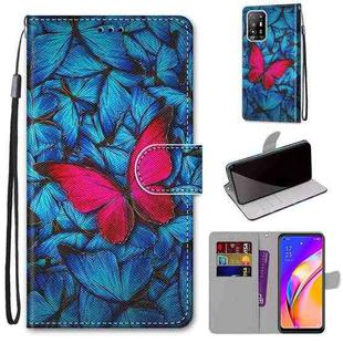 For OPPO A94 5G / A95 5G / F19 Pro+ 5G Coloured Drawing Cross Texture Horizontal Flip PU Leather Case with Holder & Card Slots & Wallet & Lanyard(Blue Red Butterfly)