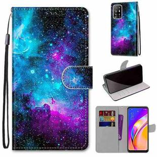 For OPPO A94 5G / A95 5G / F19 Pro+ 5G Coloured Drawing Cross Texture Horizontal Flip PU Leather Case with Holder & Card Slots & Wallet & Lanyard(Purple Green Starry Sky)