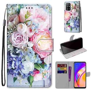 For OPPO A94 5G / A95 5G / F19 Pro+ 5G Coloured Drawing Cross Texture Horizontal Flip PU Leather Case with Holder & Card Slots & Wallet & Lanyard(Light Pink Bouquet)