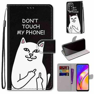 For OPPO A94 5G / A95 5G / F19 Pro+ 5G Coloured Drawing Cross Texture Horizontal Flip PU Leather Case with Holder & Card Slots & Wallet & Lanyard(Middle Finger White Cat)