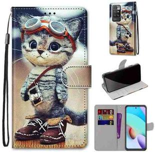 For Xiaomi Redmi 10 Coloured Drawing Cross Texture Horizontal Flip PU Leather Case with Holder & Card Slots & Wallet & Lanyard(Leather Shoes Cat)