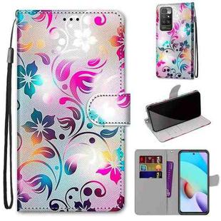 For Xiaomi Redmi 10 Coloured Drawing Cross Texture Horizontal Flip PU Leather Case with Holder & Card Slots & Wallet & Lanyard(Gradient Colorful Flower)