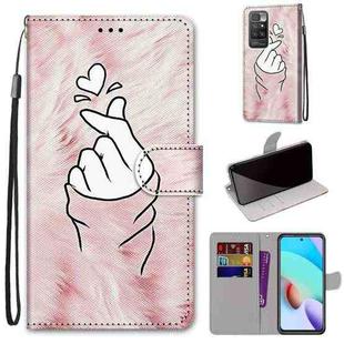 For Xiaomi Redmi 10 Coloured Drawing Cross Texture Horizontal Flip PU Leather Case with Holder & Card Slots & Wallet & Lanyard(Pink Hands Heart)
