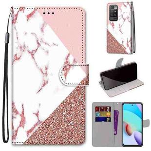 For Xiaomi Redmi 10 Coloured Drawing Cross Texture Horizontal Flip PU Leather Case with Holder & Card Slots & Wallet & Lanyard(Pink Stone Texture)