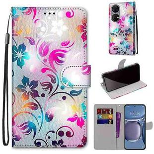 For Huawei P50 Coloured Drawing Cross Texture Horizontal Flip PU Leather Case with Holder & Card Slots & Wallet & Lanyard(Gradient Colorful Flower)