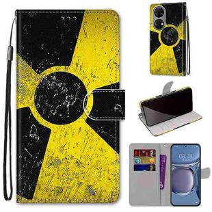 For Huawei P50 Coloured Drawing Cross Texture Horizontal Flip PU Leather Case with Holder & Card Slots & Wallet & Lanyard(Yellow Black Logo)