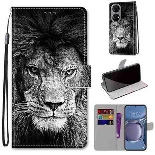 For Huawei P50 Coloured Drawing Cross Texture Horizontal Flip PU Leather Case with Holder & Card Slots & Wallet & Lanyard(Black White Lion Head)