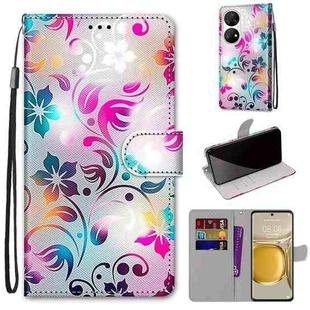 For Huawei P50 Pro Coloured Drawing Cross Texture Horizontal Flip PU Leather Case with Holder & Card Slots & Wallet & Lanyard(Gradient Colorful Flower)
