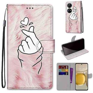 For Huawei P50 Pro Coloured Drawing Cross Texture Horizontal Flip PU Leather Case with Holder & Card Slots & Wallet & Lanyard(Pink Hands Heart)