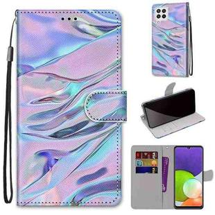 For Samsung Galaxy A22 4G Coloured Drawing Cross Texture Horizontal Flip PU Leather Case with Holder & Card Slots & Wallet & Lanyard(Fluorescent Water Texture)