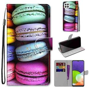 For Samsung Galaxy A22 4G Coloured Drawing Cross Texture Horizontal Flip PU Leather Case with Holder & Card Slots & Wallet & Lanyard(Colorful Cakes)