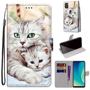 For ZTE Blade A7s 2020 Coloured Drawing Cross Texture Horizontal Flip PU Leather Case with Holder & Card Slots & Wallet & Lanyard(Big Cat Holding Kitten)
