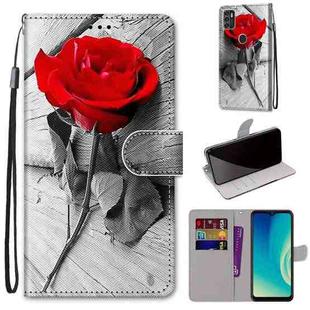 For ZTE Blade A7s 2020 Coloured Drawing Cross Texture Horizontal Flip PU Leather Case with Holder & Card Slots & Wallet & Lanyard(Wood Red Rose)