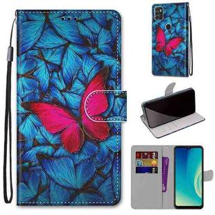For ZTE Blade A7s 2020 Coloured Drawing Cross Texture Horizontal Flip PU Leather Case with Holder & Card Slots & Wallet & Lanyard(Blue Red Butterfly)