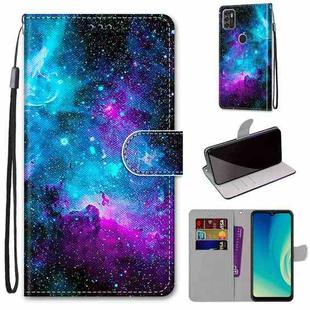 For ZTE Blade A7s 2020 Coloured Drawing Cross Texture Horizontal Flip PU Leather Case with Holder & Card Slots & Wallet & Lanyard(Purple Green Starry Sky)