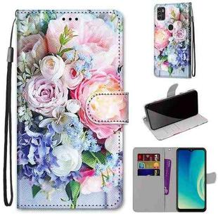 For ZTE Blade A7s 2020 Coloured Drawing Cross Texture Horizontal Flip PU Leather Case with Holder & Card Slots & Wallet & Lanyard(Light Pink Bouquet)