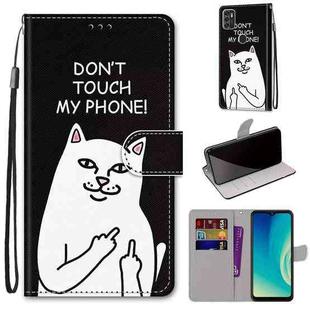 For ZTE Blade A7s 2020 Coloured Drawing Cross Texture Horizontal Flip PU Leather Case with Holder & Card Slots & Wallet & Lanyard(Middle Finger White Cat)