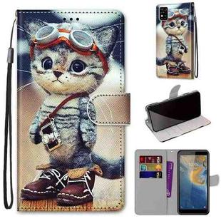 For ZTE Blade A31 Coloured Drawing Cross Texture Horizontal Flip PU Leather Case with Holder & Card Slots & Wallet & Lanyard(Leather Shoes Cat)