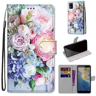 For ZTE Blade A31 Coloured Drawing Cross Texture Horizontal Flip PU Leather Case with Holder & Card Slots & Wallet & Lanyard(Light Pink Bouquet)