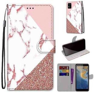 For ZTE Blade A31 Coloured Drawing Cross Texture Horizontal Flip PU Leather Case with Holder & Card Slots & Wallet & Lanyard(Pink Stone Texture)