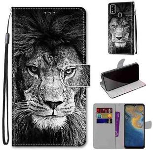 For ZTE Blade A51 Coloured Drawing Cross Texture Horizontal Flip PU Leather Case with Holder & Card Slots & Wallet & Lanyard(Black White Lion Head)