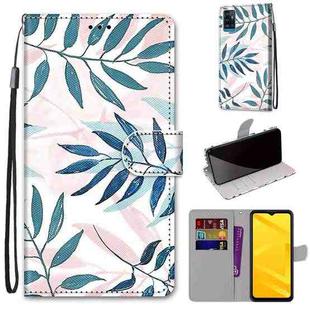 For ZTE Blade A71 Coloured Drawing Cross Texture Horizontal Flip PU Leather Case with Holder & Card Slots & Wallet & Lanyard(Pink Green Leaf)