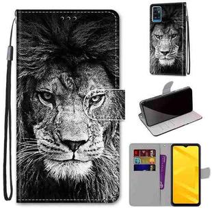 For ZTE Blade A71 Coloured Drawing Cross Texture Horizontal Flip PU Leather Case with Holder & Card Slots & Wallet & Lanyard(Black White Lion Head)