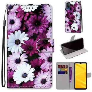For ZTE Blade A71 Coloured Drawing Cross Texture Horizontal Flip PU Leather Case with Holder & Card Slots & Wallet & Lanyard(Chrysanthemum Pink White Purple)