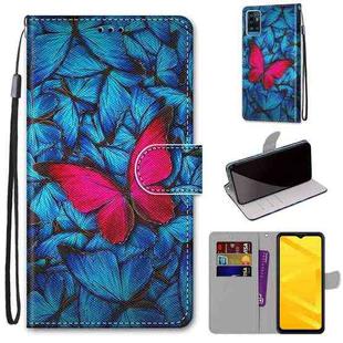 For ZTE Blade A71 Coloured Drawing Cross Texture Horizontal Flip PU Leather Case with Holder & Card Slots & Wallet & Lanyard(Blue Red Butterfly)