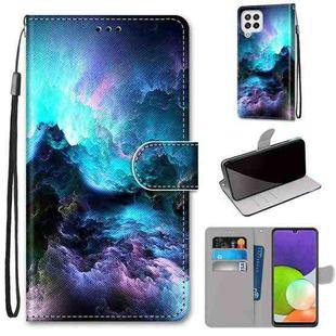 For Samsung Galaxy A22 4G Coloured Drawing Cross Texture Horizontal Flip PU Leather Case with Holder & Card Slots & Wallet & Lanyard(Colorful Clouds)