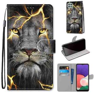 For Samsung Galaxy A22 5G Coloured Drawing Cross Texture Horizontal Flip PU Leather Case with Holder & Card Slots & Wallet & Lanyard(Fission Lion)