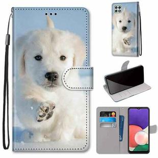 For Samsung Galaxy A22 5G Coloured Drawing Cross Texture Horizontal Flip PU Leather Case with Holder & Card Slots & Wallet & Lanyard(Snow Puppy)