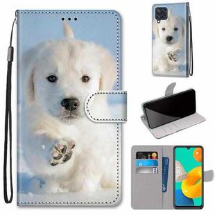 For Samsung Galaxy M32 Coloured Drawing Cross Texture Horizontal Flip PU Leather Case with Holder & Card Slots & Wallet & Lanyard(Snow Puppy)