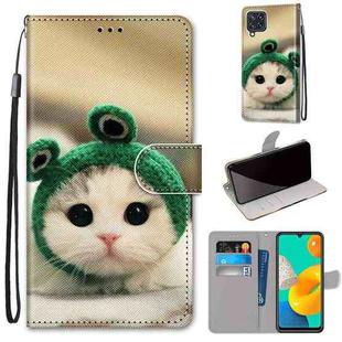 For Samsung Galaxy F22 Coloured Drawing Cross Texture Horizontal Flip PU Leather Case with Holder & Card Slots & Wallet & Lanyard(Frog Kitten)