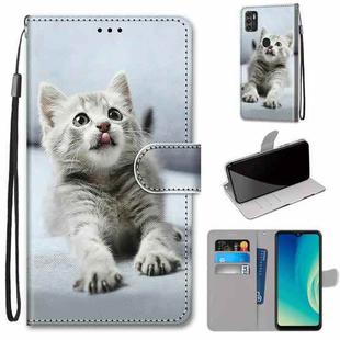 For ZTE Blade A7s 2020 Coloured Drawing Cross Texture Horizontal Flip PU Leather Case with Holder & Card Slots & Wallet & Lanyard(Small Gray Cat)